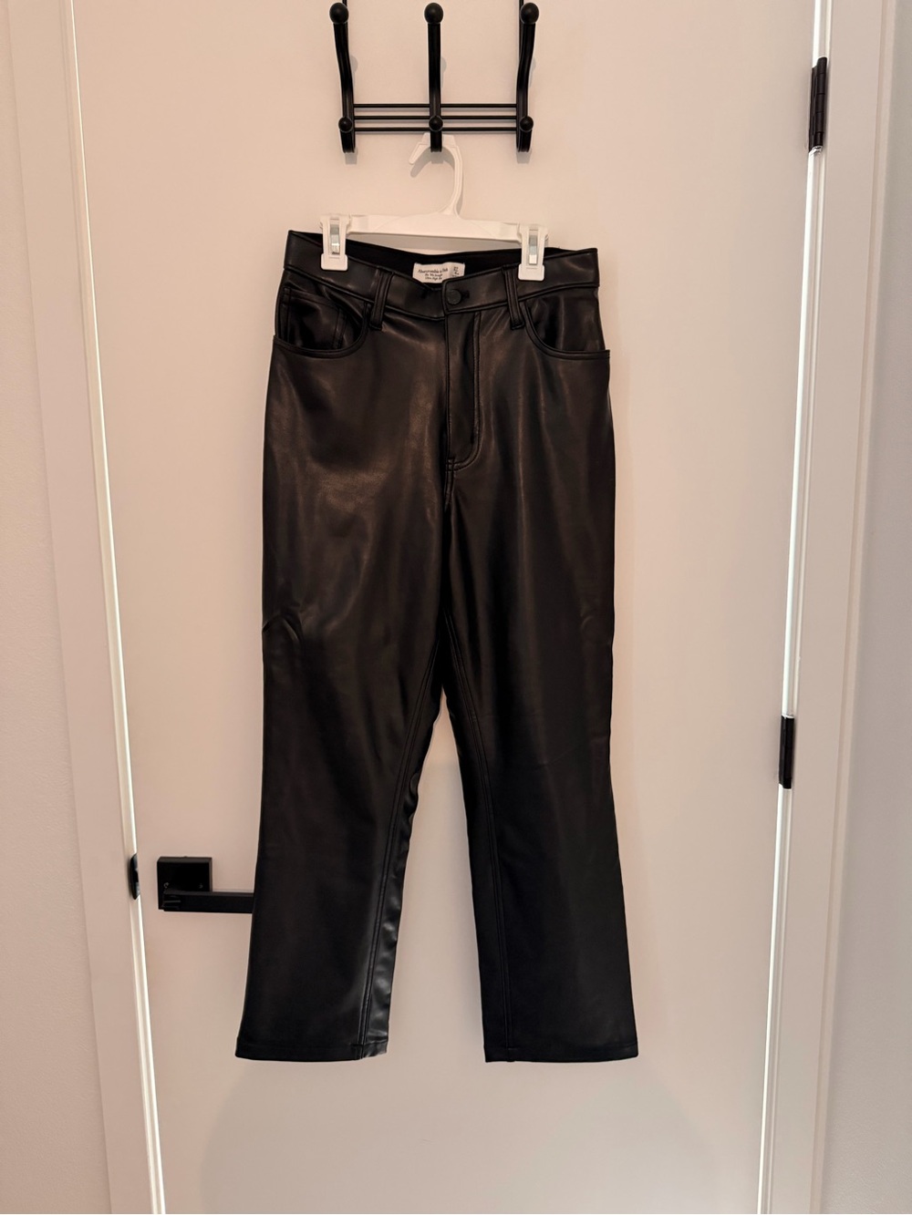 Abercrombie & Fitch Black Faux Leather Straight-Leg Jeans